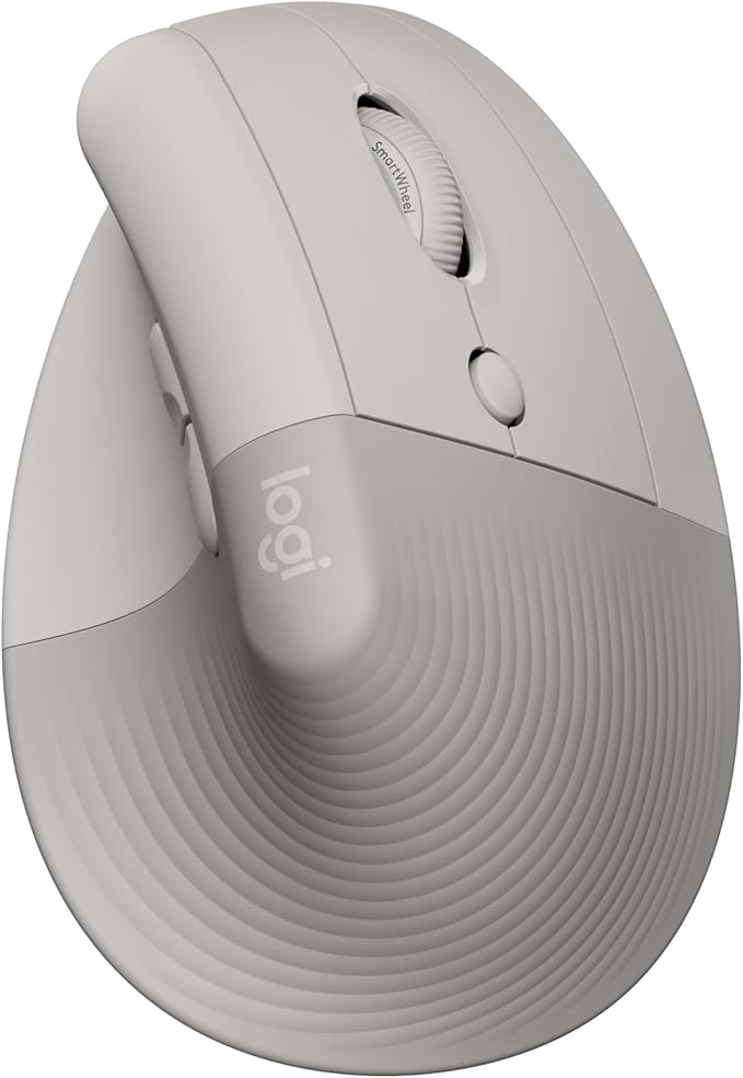 Logitech Lift Souris Ergonomique Verticale, sans Fil, Bluetooth ou récepteur USB Logi Bolt, Silencieuse, 4 Boutons, Compatible avec Windows/macOS/iPadOS, Ordinateur Portable, PC - Sable