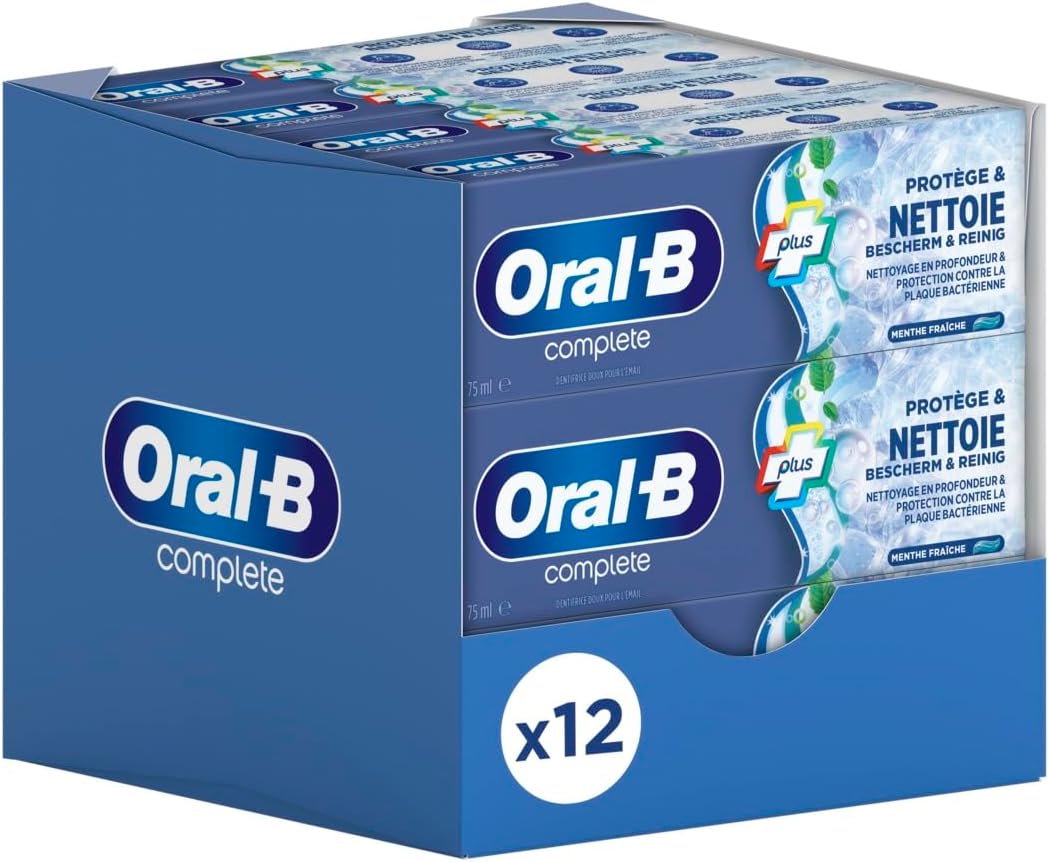 Oral-B Complete Plus Dentifrice Protège et Nettoie 75ml – Pack 12 tubes | Soin complet des dents