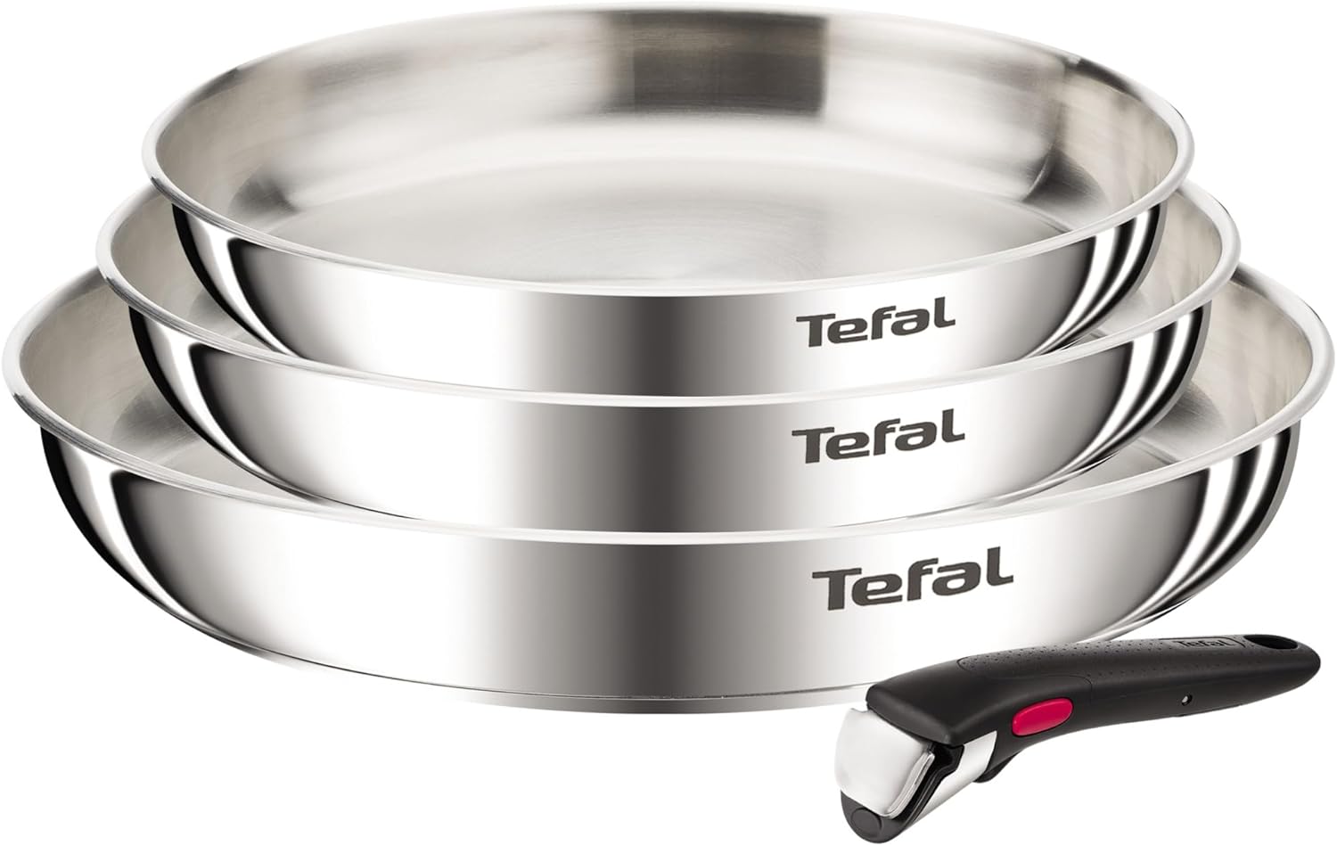 Tefal Ingenio Emotion L8968445 – Set 3 Poêles Inox 22/24/28 cm + Poignée Amovible | Induction | Empilable