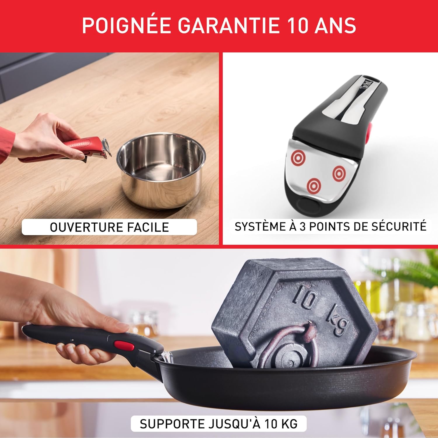 Tefal Ingenio Emotion L8968445 – Set 3 Poêles Inox 22/24/28 cm + Poignée Amovible | Induction | Empilable — miniature 3