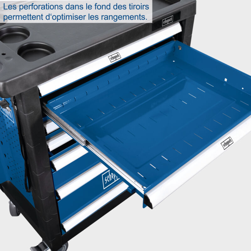 Scheppach Servante d'atelier TW1100 Set d'outils - Chariot d'outillage avec 4 roulettes - 70 pièces incluses - Verrouillable et Mobile - 7 tiroirs — miniature 3