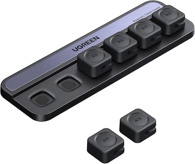 UGREEEN 6 Pièces Organisateur de Câble Magnétique Clips de Câbles Autocollants Adhésif Puissant Utilisation d'Une Seule Main pour Bureau Maison Compatible avec Câbles HDMI USB C Lightning Black :