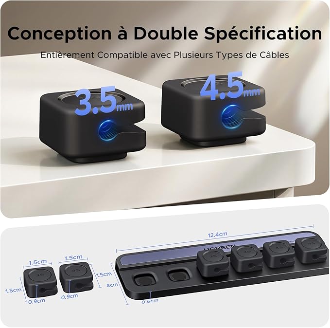 UGREEEN 6 Pièces Organisateur de Câble Magnétique Clips de Câbles Autocollants Adhésif Puissant Utilisation d'Une Seule Main pour Bureau Maison Compatible avec Câbles HDMI USB C Lightning Black : — miniature 2