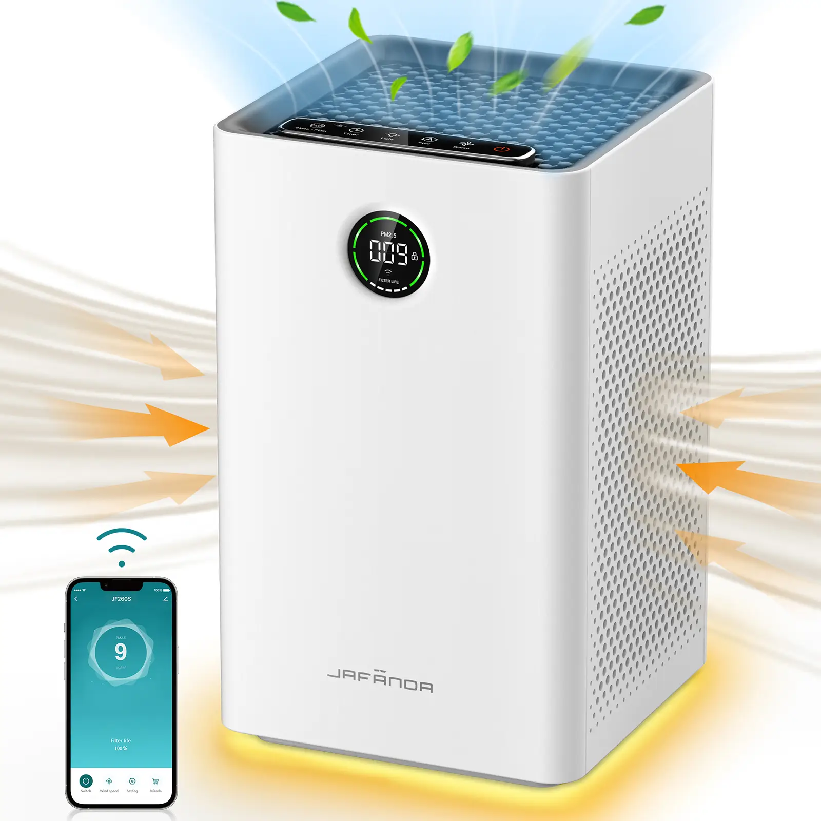 Joybuy - Jafända Purificateur d’air pour grandes pièces jusqu’à 112 m², filtre HEPA H13 véritable avec charbon actif, contrôle intelligent Wi-Fi et Alexa, mode veille 23 dB