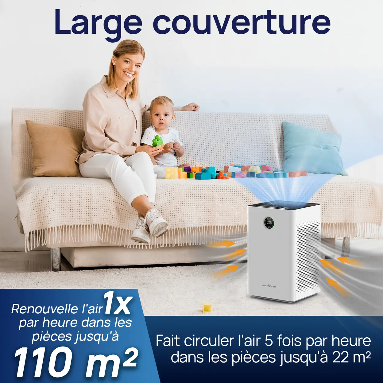 Joybuy - Jafända Purificateur d’air pour grandes pièces jusqu’à 112 m², filtre HEPA H13 véritable avec charbon actif, contrôle intelligent Wi-Fi et Alexa, mode veille 23 dB — miniature 2