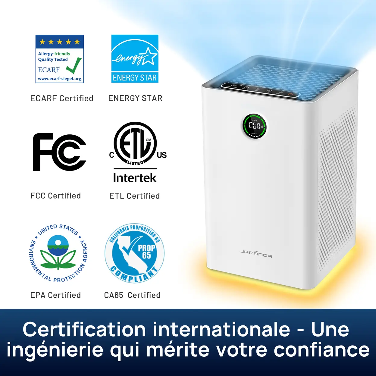 Joybuy - Jafända Purificateur d’air pour grandes pièces jusqu’à 112 m², filtre HEPA H13 véritable avec charbon actif, contrôle intelligent Wi-Fi et Alexa, mode veille 23 dB — miniature 3