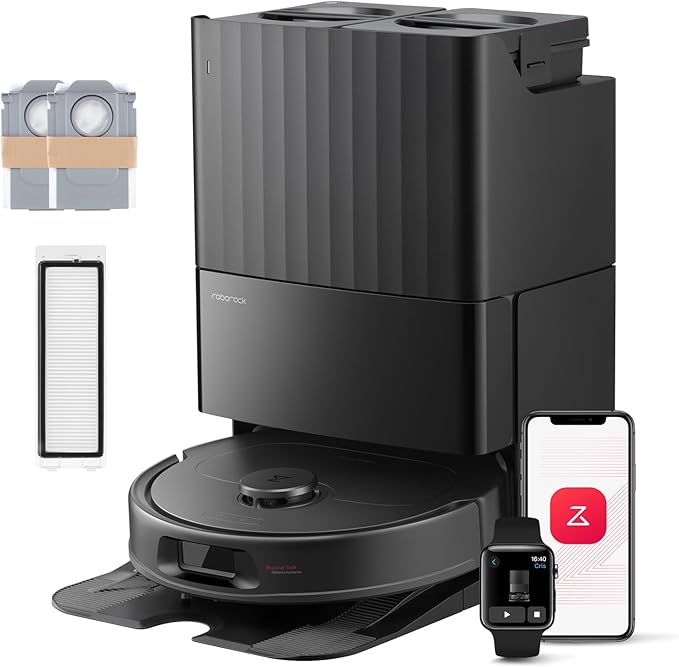 Roborock QV 35S Robot Aspirateur Set, 10 000 pa d'Aspiration, Double Système Anti-Enchevêtrement, Deux Balais Relevables 10mm, Technologie RéActive & Navigation PreciSense LiDAR, Station Tout-en-Un